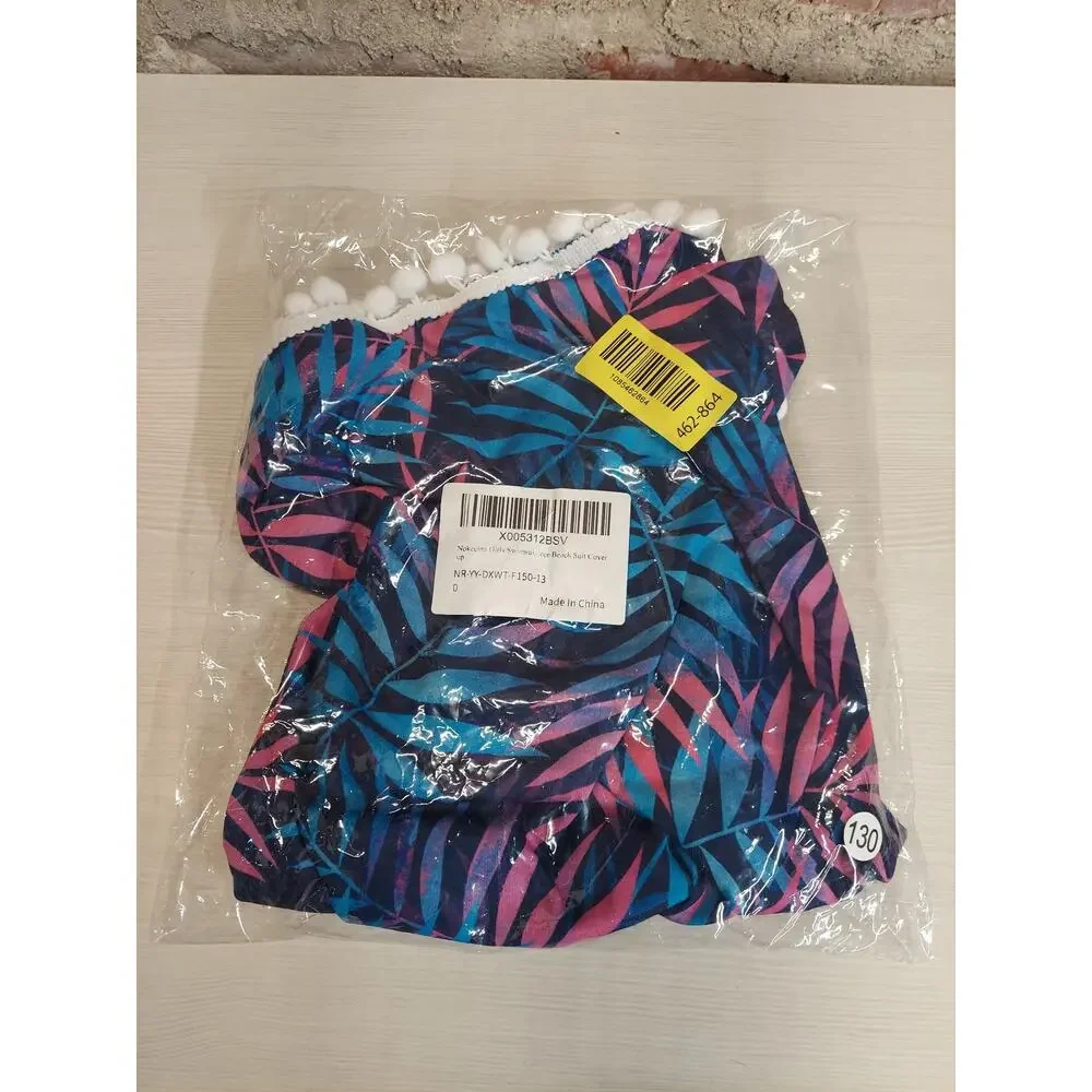 Nakamo Girls Kaftan Beach Cover Up Swim Dress Size 5/6 Multicolor Tropical Leaf